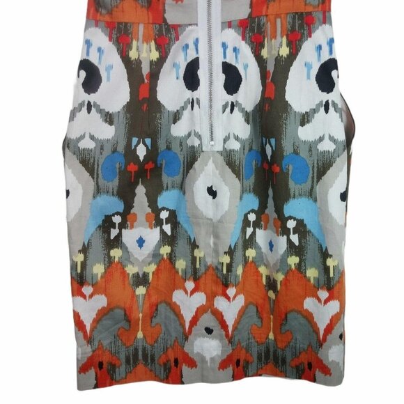 Maggy London Midi Sheath Dress Ikat Print Abstract Art Size 2 Sleeveless Pockets - Picture 8 of 8
